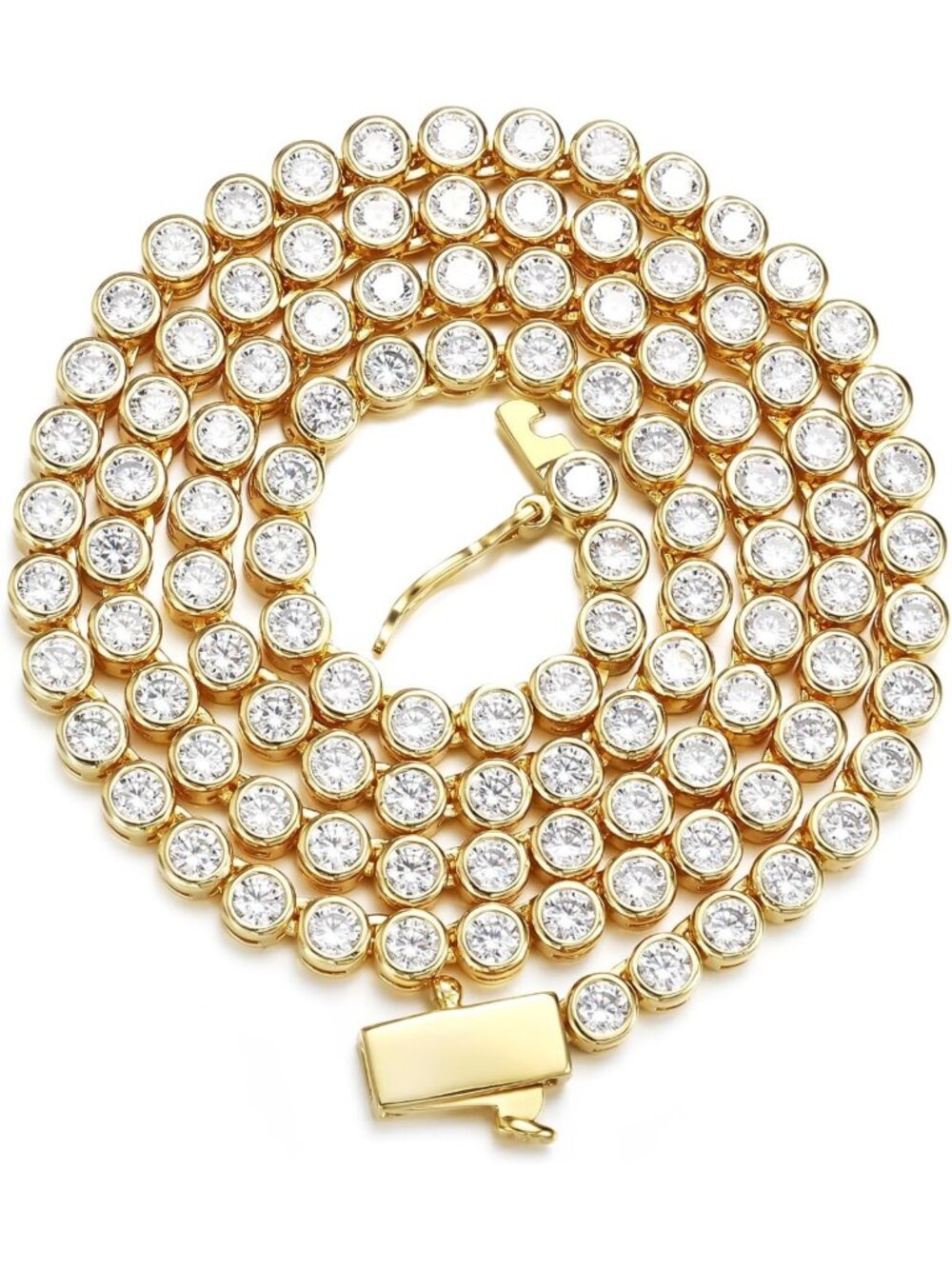 Elegant 3mm CZ Tennis Necklace in White/Yellow Gold Plated, Adjustable 16-20